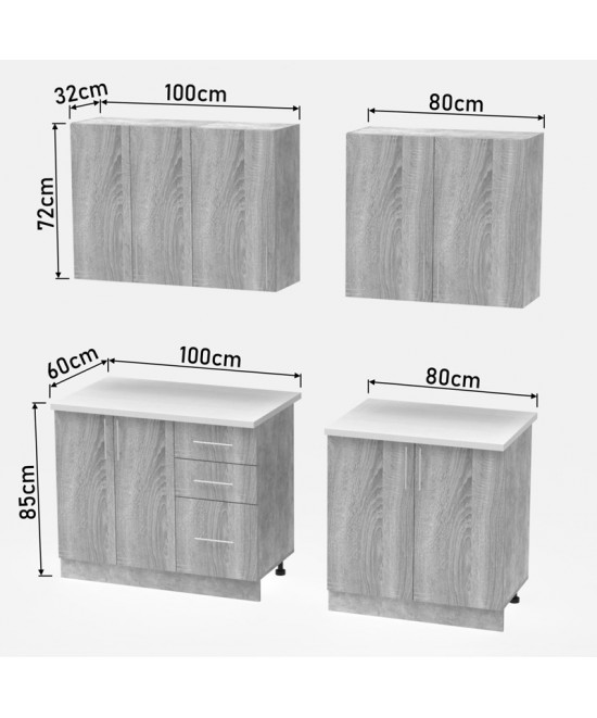 Σύνθεση κουζίνας Festa V pakoworld μελαμίνη σε sonoma απόχρωση 180x60x85εκ Σύνθεση κουζίνας Festa V pakoworld μελαμίνη σε sonoma απόχρωση 180x60x85εκ