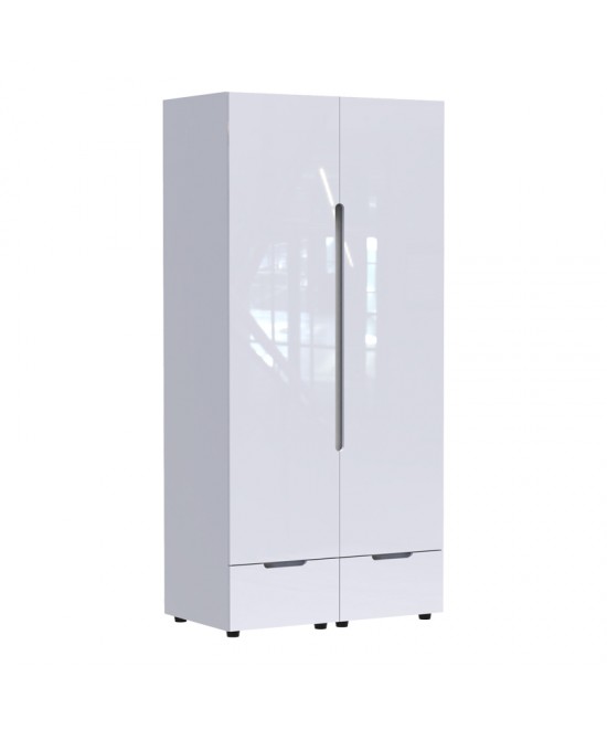Ντουλάπα δίφυλλη Afina pakoworld mdf σε λευκή glossy απόχρωση 100x57x213εκ