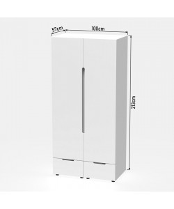 Ντουλάπα δίφυλλη Afina pakoworld mdf σε λευκή glossy απόχρωση 100x57x213εκ