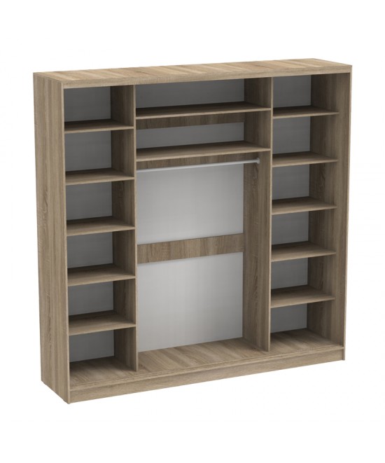 Ντουλάπα τριφυλλη συρόμενη με καθρέφτη Aparador I pakoworld σε sonoma απόχρωση 240x60x240εκ