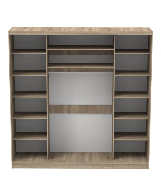 Ντουλάπα τριφυλλη συρόμενη με καθρέφτη Aparador I pakoworld σε sonoma απόχρωση 240x60x240εκ