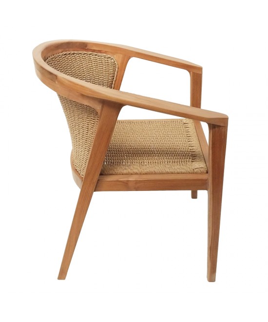 Πολυθρόνα Granny pakoworld teak wood και συνθετικό σχοινί σε φυσική απόχρωση 60x60x82εκ