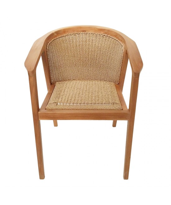 Πολυθρόνα Granny pakoworld teak wood και συνθετικό σχοινί σε φυσική απόχρωση 60x60x82εκ