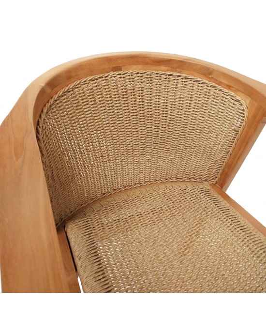 Πολυθρόνα Granny pakoworld teak wood και συνθετικό σχοινί σε φυσική απόχρωση 60x60x82εκ
