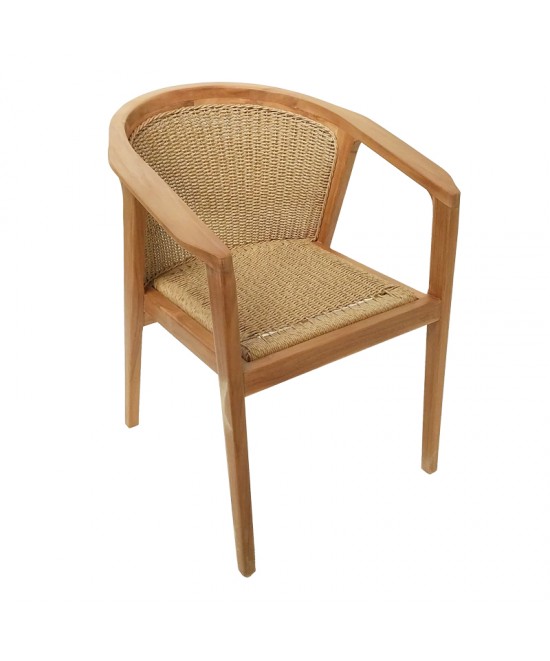 Πολυθρόνα Granny pakoworld teak wood και συνθετικό σχοινί σε φυσική απόχρωση 60x60x82εκ