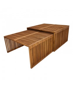 Τραπέζι Tinnie pakoworld σετ 2τεμ teak ξύλο σε φυσική απόχρωση