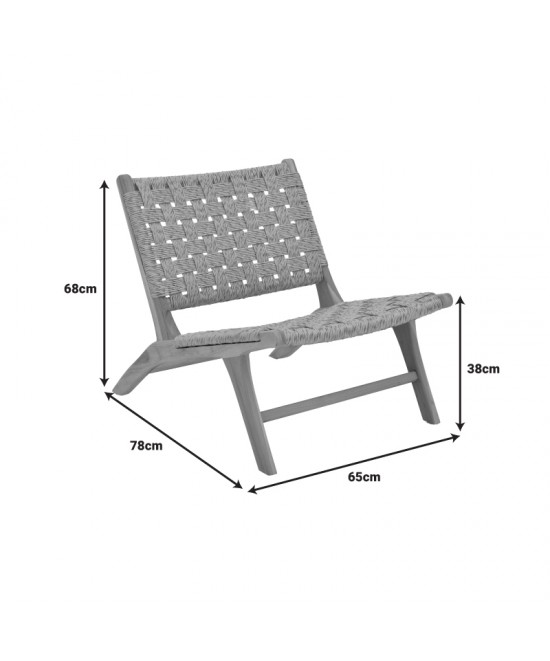 Πολυθρόνα Foldere pakoworld φυσικό teak ξύλο-pe σχοινί 65x78x68εκ