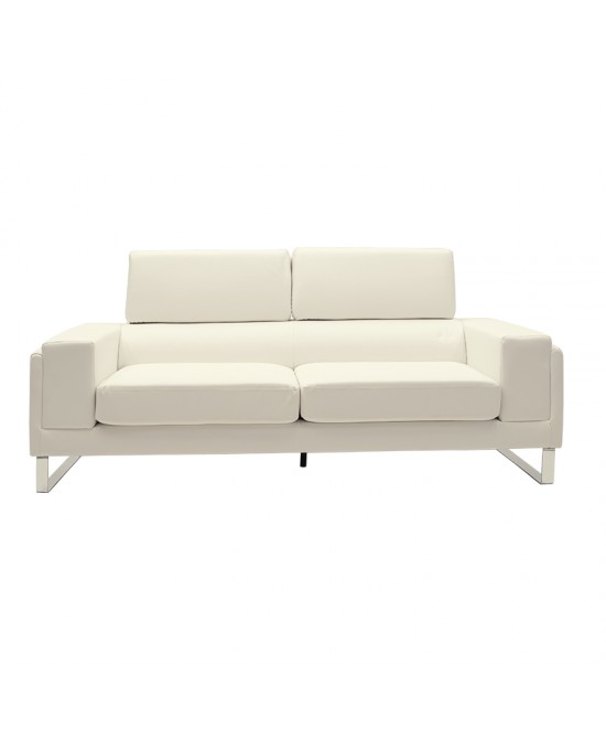 Καναπές Shea pakoworld 3θέσιος PU ivory-inox 198x80x87εκ