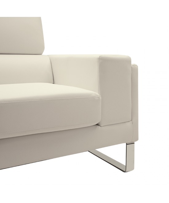 Καναπές Shea pakoworld 3θέσιος PU ivory-inox 198x80x87εκ