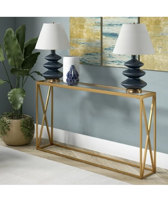 Κονσόλα μεταλλική με γυάλινη επιφάνεια Kantoo pakoworld σε χρυσή απόχρωση 120x25x75εκ