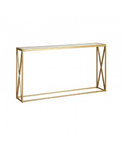 Κονσόλα μεταλλική με γυάλινη επιφάνεια Kantoo pakoworld σε χρυσή απόχρωση 120x25x75εκ