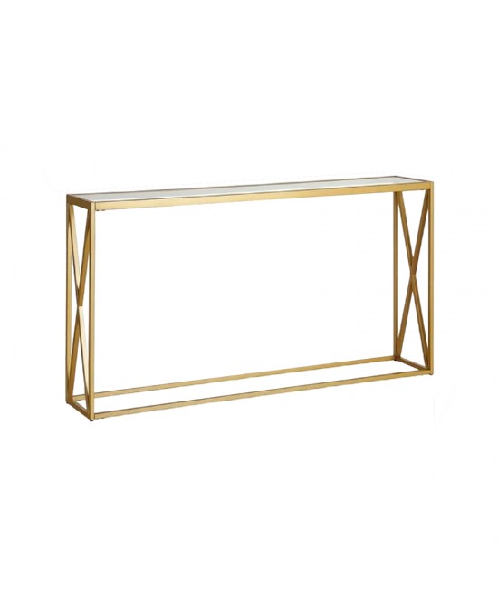Κονσόλα μεταλλική με γυάλινη επιφάνεια Kantoo pakoworld σε χρυσή απόχρωση 120x25x75εκ