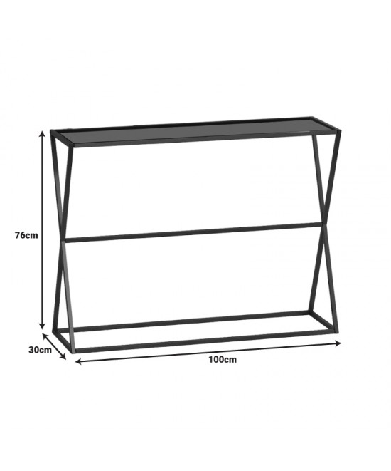 Κονσόλα Loujie I pakoworld σε μαύρο μέταλλο-smoke γυαλί 100x30x76εκ