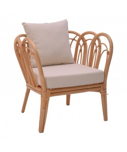 Πολυθρόνα Tania pakoworld φυσικό rattan-λευκό μαξιλάρι 76x76x76εκ