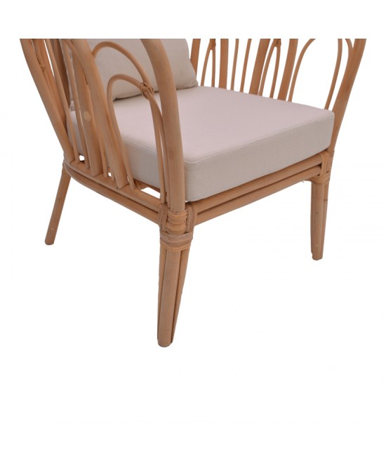 Πολυθρόνα Tania pakoworld φυσικό rattan-λευκό μαξιλάρι 76x76x76εκ