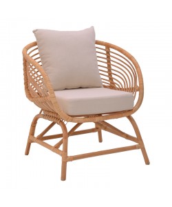 Πολυθρόνα Caxen pakoworld φυσικό rattan-λευκό μαξιλάρι 72x63x75εκ