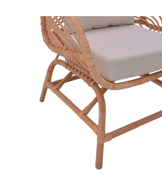Πολυθρόνα Caxen pakoworld φυσικό rattan-λευκό μαξιλάρι 72x63x75εκ