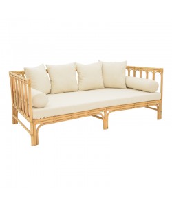 Καναπές Alessa pakoworld φυσικό rattan-λευκό ύφασμα με μαξιλάρια 200x100x76εκ