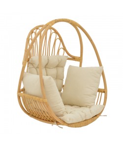 Κρεμαστή κούνια Jorg pakoworld φυσικό rattan-κρεμ μαξιλάρι 80x59x105εκ