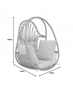 Κρεμαστή κούνια Jorg pakoworld φυσικό rattan-κρεμ μαξιλάρι 80x59x105εκ