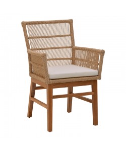 Πολυθρόνα Inca pakoworld  teak ξύλο και pe σχοινί σε φυσική-μπεζ απόχρωση με μαξιλάρι 60x61x90εκ