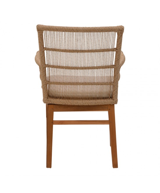 Πολυθρόνα Inca pakoworld  teak ξύλο και pe σχοινί σε φυσική-μπεζ απόχρωση με μαξιλάρι 60x61x90εκ