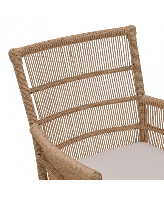 Πολυθρόνα Inca pakoworld  teak ξύλο και pe σχοινί σε φυσική-μπεζ απόχρωση με μαξιλάρι 60x61x90εκ