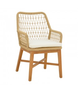 Πολυθρόνα Elaiza pakoworl teak ξύλο και pe σχοινί σε φυσική-μπεζ απόχρωση με μαξιλάρι 58x60x90εκ