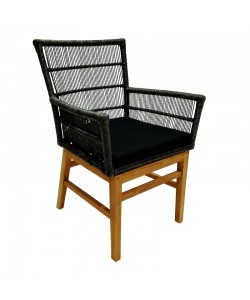 Πολυθρόνα Inca pakoworld  teak ξύλο και συνθετικό σχοινί σε φυσική-μαύρη απόχρωση με μαξιλάρι 60x61x90εκ