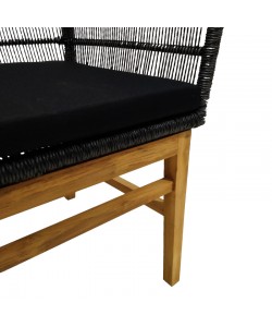Πολυθρόνα Inca pakoworld  teak ξύλο και συνθετικό σχοινί σε φυσική-μαύρη απόχρωση με μαξιλάρι 60x61x90εκ