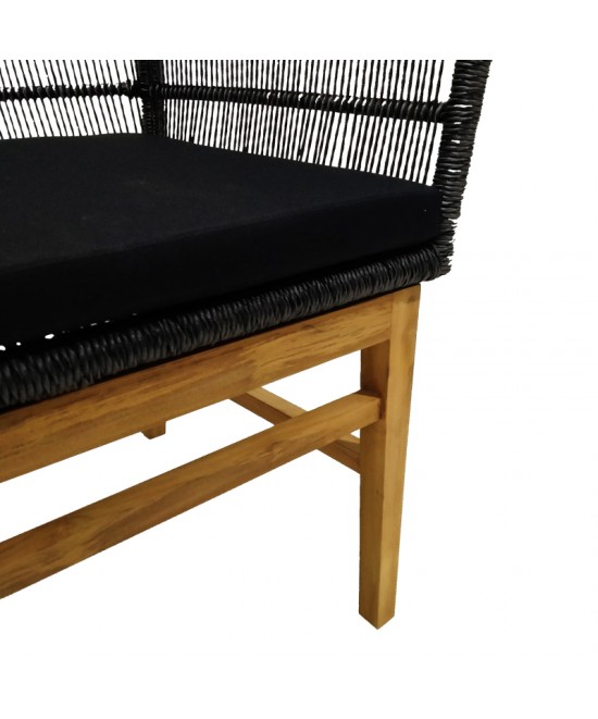 Πολυθρόνα Inca pakoworld  teak ξύλο και συνθετικό σχοινί σε φυσική-μαύρη απόχρωση με μαξιλάρι 60x61x90εκ