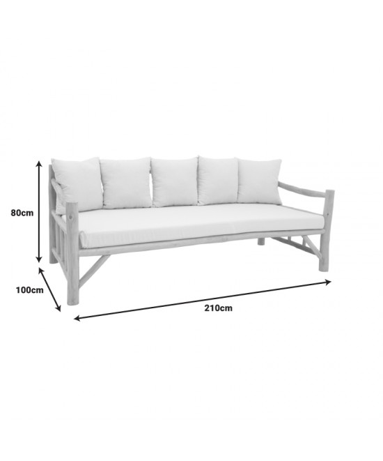 Καναπές Roziana pakoworld φυσικό teak ξύλο 210x100x80εκ