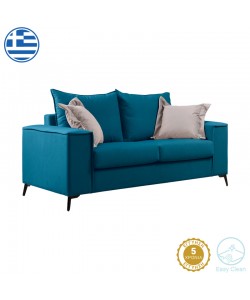 Καναπές Verona pakoworld 2θέσιος πετρόλ ύφασμα με μαξιλάρια σε μπεζ απόχρωση 173x93x100εκ