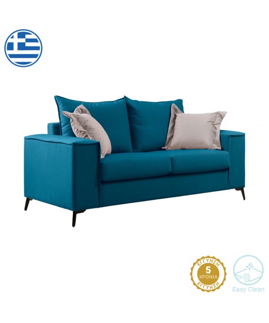 Καναπές Verona pakoworld 2θέσιος πετρόλ ύφασμα με μαξιλάρια σε μπεζ απόχρωση 173x93x100εκ