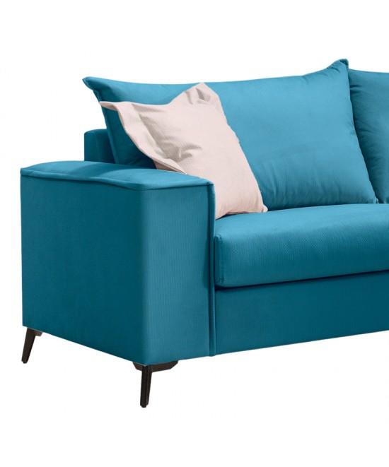 Καναπές Verona pakoworld 3θέσιος πετρόλ ύφασμα με μαξιλάρια σε μπεζ απόχρωση 225x93x100εκ