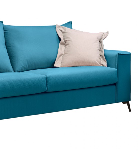 Καναπές Verona pakoworld 3θέσιος πετρόλ ύφασμα με μαξιλάρια σε μπεζ απόχρωση 225x93x100εκ