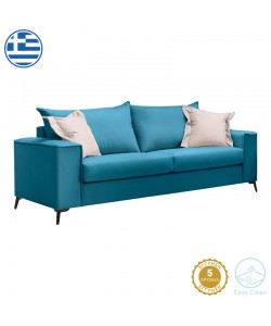 Καναπές Verona pakoworld 3θέσιος πετρόλ ύφασμα με μαξιλάρια σε μπεζ απόχρωση 225x93x100εκ