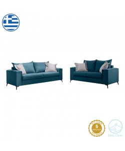 Σετ σαλονιού 2τεμ Verona pakoworld μπλε ύφασμα με μαξιλάρια σε απόχρωση ανοιχτό γκρι