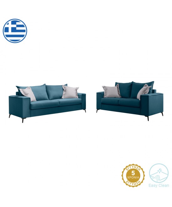 Σετ σαλονιού 2τεμ Verona pakoworld μπλε ύφασμα με μαξιλάρια σε απόχρωση ανοιχτό γκρι Σετ σαλονιού 2τεμ Verona pakoworld μπλε ύφασμα με μαξιλάρια σε απόχρωση ανοιχτό γκρι