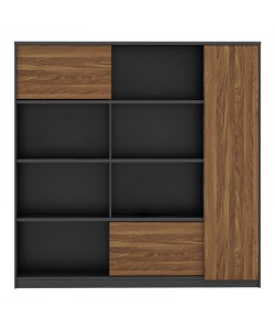 Βιβλιοθήκη-βιτρίνα γραφείου επαγγελματική Oscar pakoworld μελαμίνη σε καρυδί-ανθρακί απόχρωση 180x40x180εκ