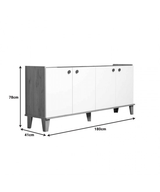 Μπουφές Lethak pakoworld σε oak-λευκή απόχρωση 180x41x78εκ