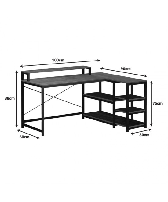 Γραφείο γωνιακό Tebul pakoworld MDF-metal σε oak απόχρωση 100x60x88εκ