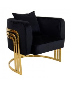 Πολυθρόνα Roblu pakoworld χρυσό μέταλλο και βελούδο ύφασμα σε μαύρη απόχρωση 72x77.4x70εκ