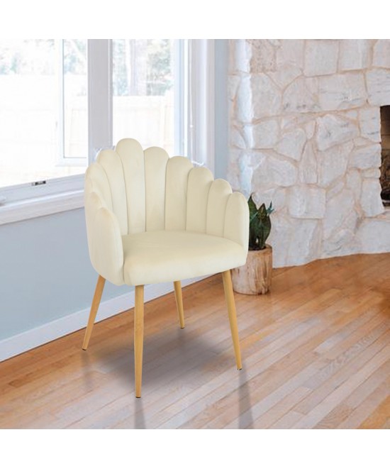 Πολυθρόνα Briella pakoworld εκρού βελούδο ύφασμα και μεταλλικά πόδια σε φυσική απόχρωση 60x56x84εκ