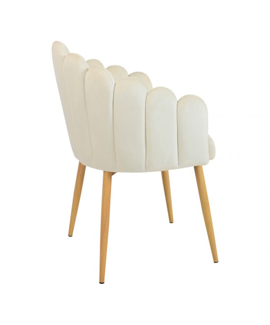 Πολυθρόνα Briella pakoworld εκρού βελούδο ύφασμα και μεταλλικά πόδια σε φυσική απόχρωση 60x56x84εκ