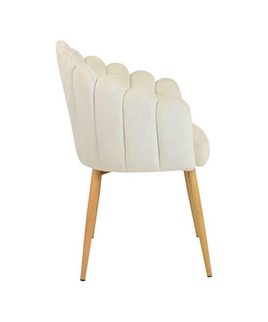 Πολυθρόνα Briella pakoworld εκρού βελούδο ύφασμα και μεταλλικά πόδια σε φυσική απόχρωση 60x56x84εκ