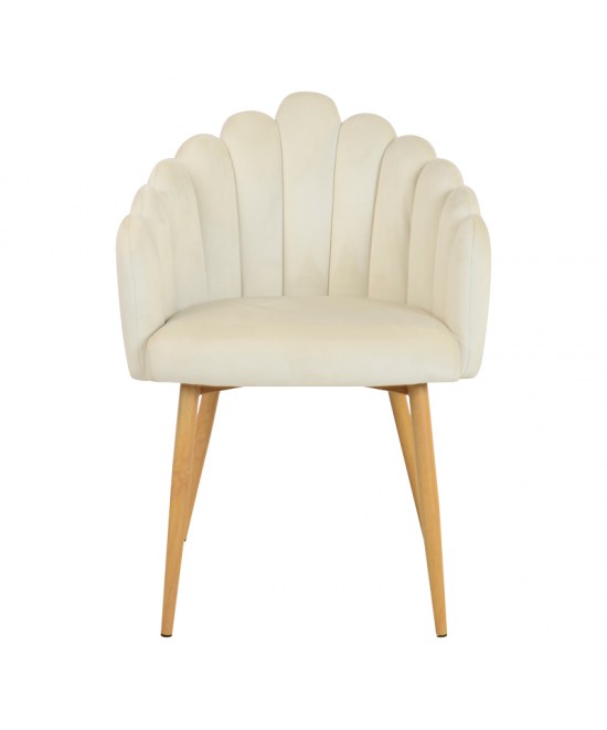 Πολυθρόνα Briella pakoworld εκρού βελούδο ύφασμα και μεταλλικά πόδια σε φυσική απόχρωση 60x56x84εκ