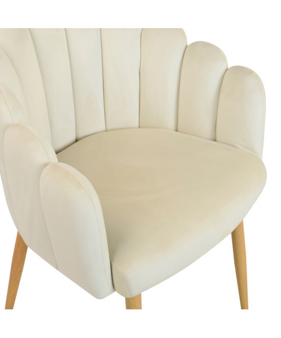 Πολυθρόνα Briella pakoworld εκρού βελούδο ύφασμα και μεταλλικά πόδια σε φυσική απόχρωση 60x56x84εκ