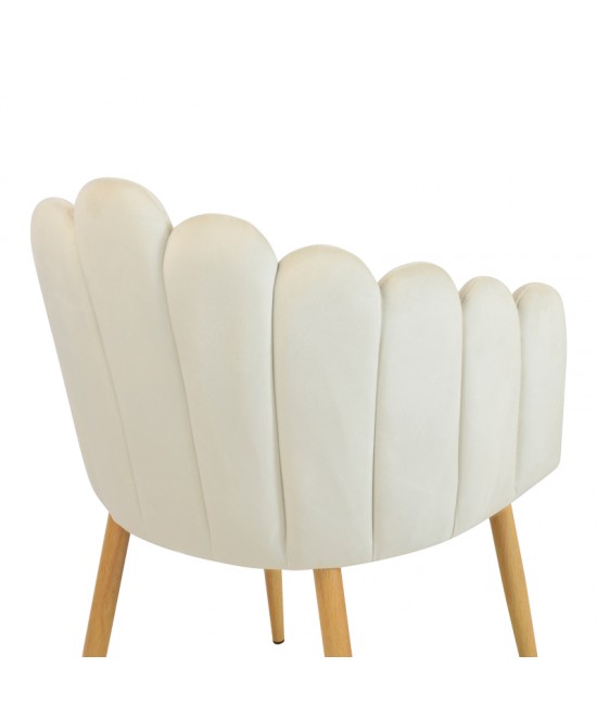 Πολυθρόνα Briella pakoworld εκρού βελούδο ύφασμα και μεταλλικά πόδια σε φυσική απόχρωση 60x56x84εκ