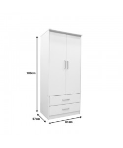 Ντουλάπα ρούχων δίφυλλη OLYMPUS pakoworld σε λευκή απόχρωση 81x57x183εκ
